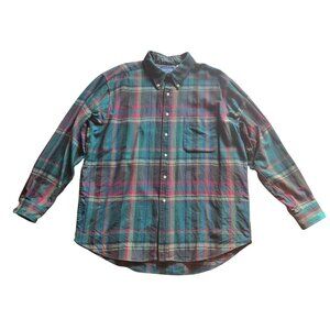 Vintage Pendleton Green Red Plaid Wool Western Shirt Men's XL - Flawed